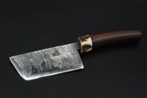 Cheese cleaver, deer horn and walnut handle